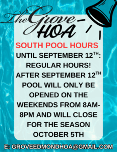 Updated South Pool Hours and Dates